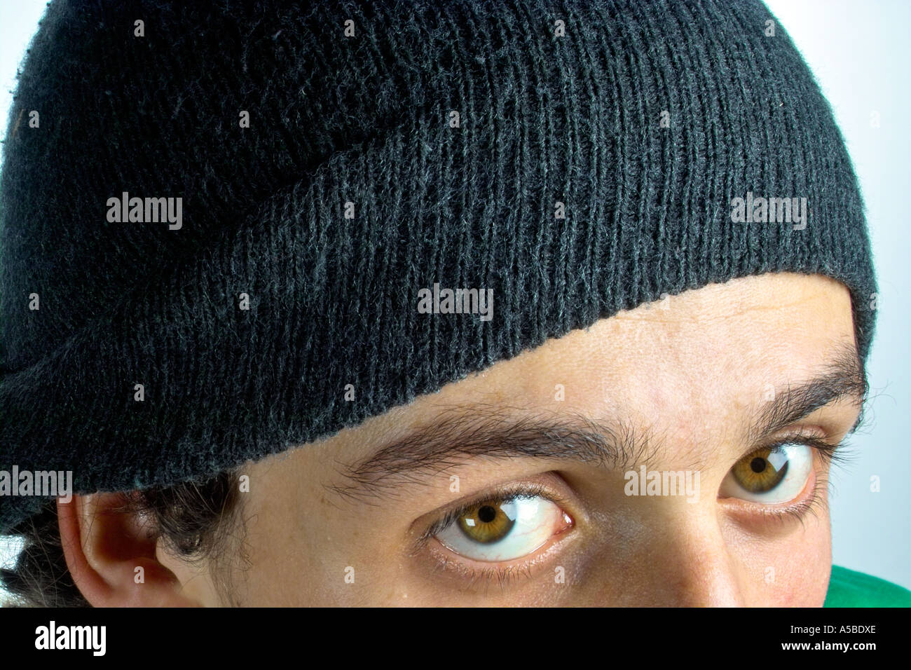 Les yeux et un woolly hat Banque D'Images