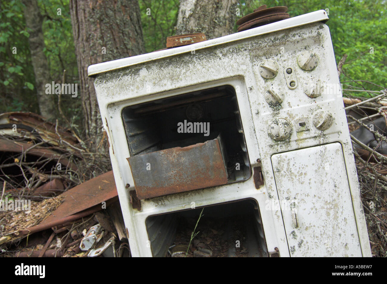 Cuisinière abandonnés dans les bois. La Suède Banque D'Images