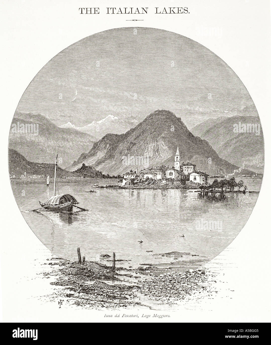 Isola dei pescatori lago maggiore island fish lake Mottarone Borromées Pallavicino Alp mountain resort aviron bateau de l'eau douce Banque D'Images