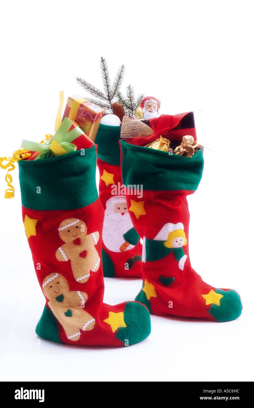 Des cadeaux de saint Nicolas dans les bottes, tradition allemande Banque D'Images