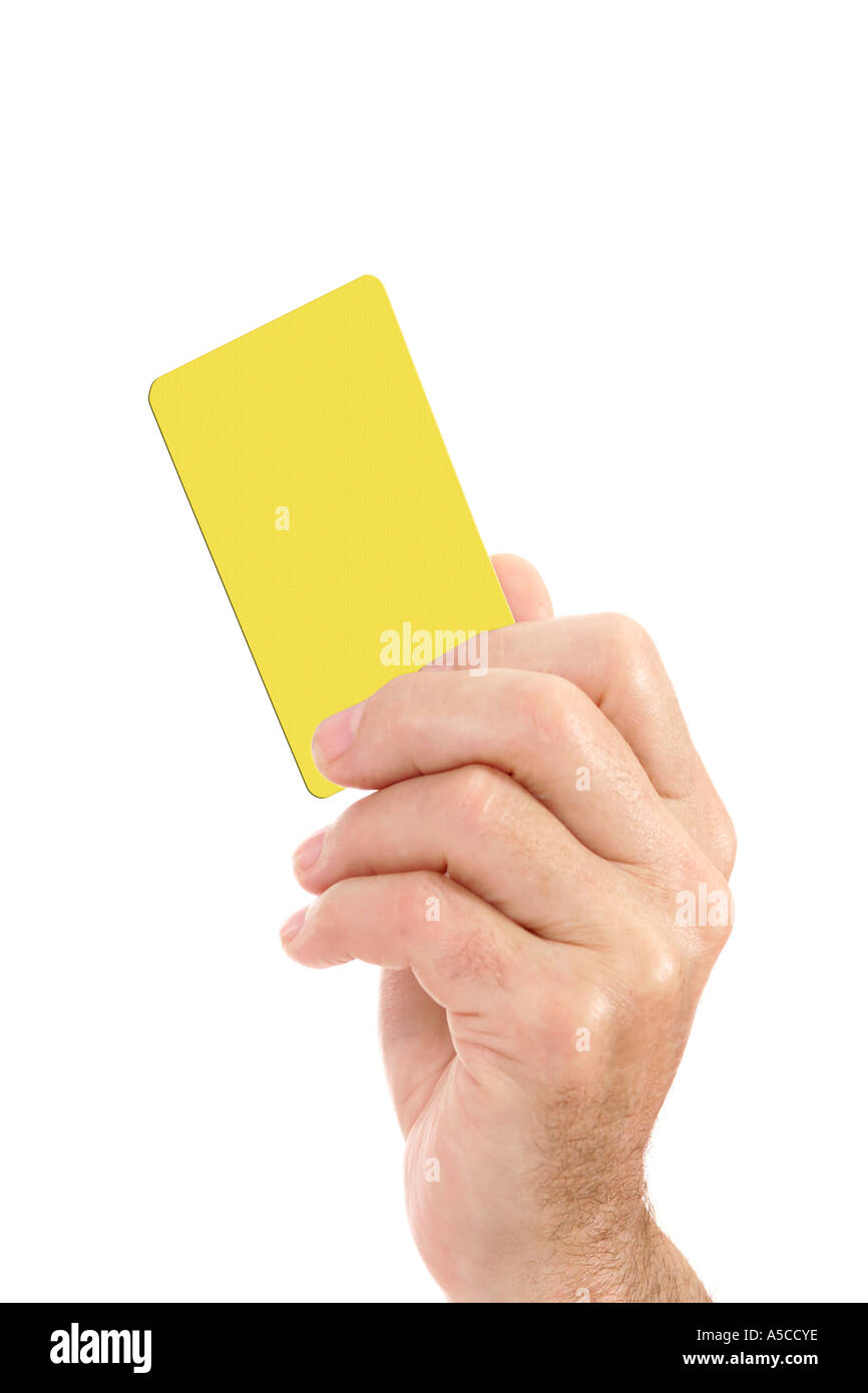 Montrant la main de carte jaune Banque D'Images