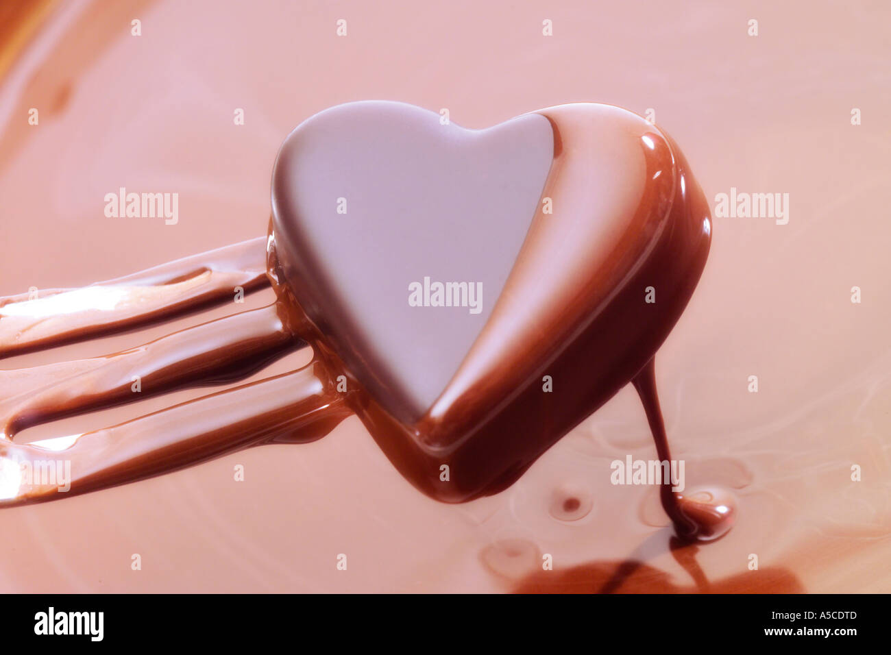 Coeur chocolat trempé dans une sauce au chocolat Banque D'Images