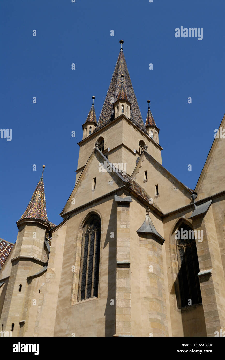 Roumanie Sibiu. (Biserica Evanghelica Cathédrale évangélique) à Huet square. Banque D'Images