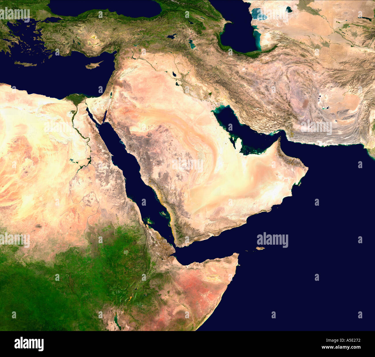 Image satellite de la péninsule arabique, terre de l'espace Banque D'Images