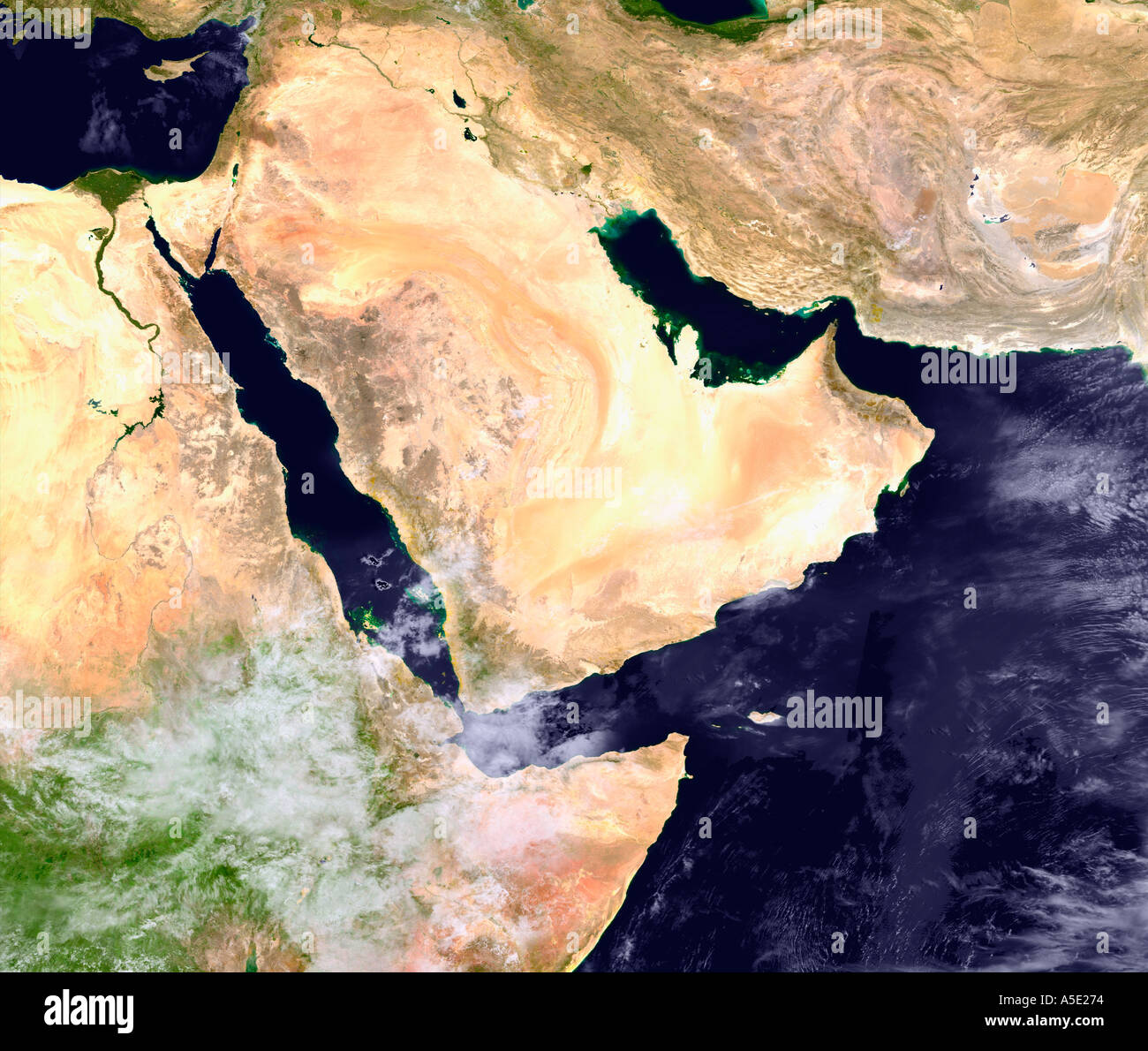 Image satellite de la péninsule arabique, terre de l'espace Banque D'Images