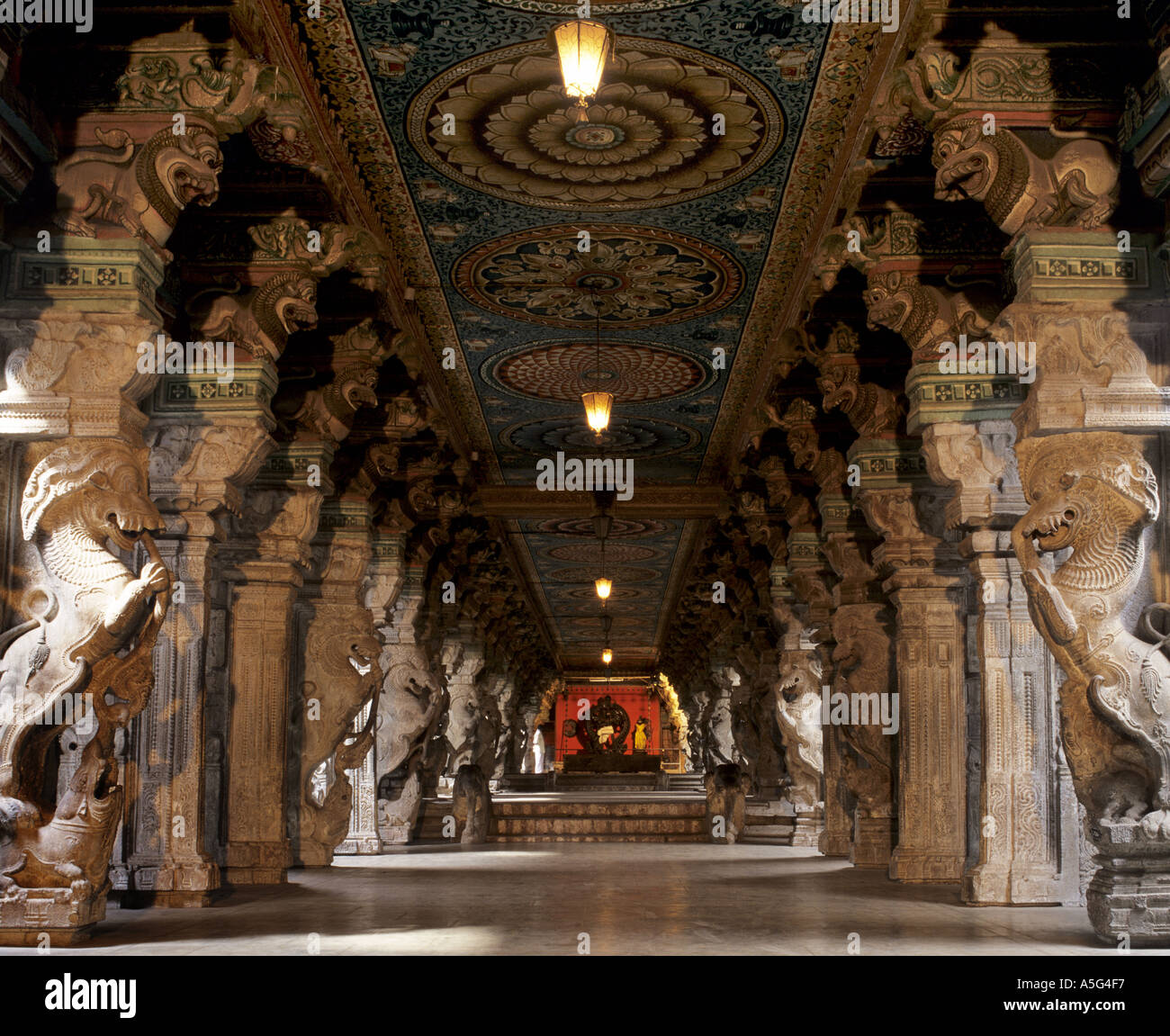 Hall d'un mille piliers temple de Minakshi Madurai Inde Banque D'Images