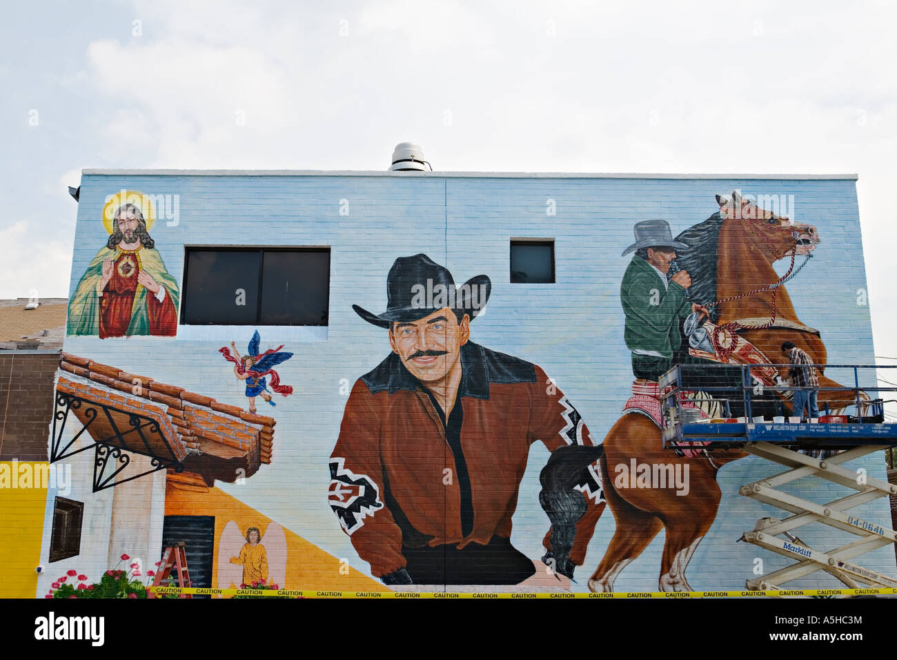 Chicago Illinois homme mexicaine peinture murale extérieure en briques sur quartier Pilsen sur près de côté sud Banque D'Images