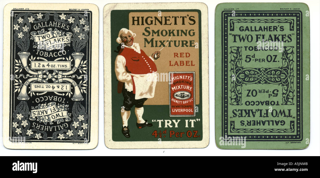 Cartes à jouer publicité de marques de tabac 1900-1920 Banque D'Images