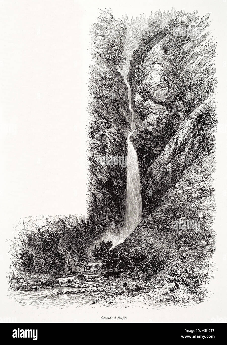 D'enfer cascade mountain national park Midi Pyrénées Pyrénées France torrent français voie chèvre gorge raide robuste pour la goutte d'eau p Banque D'Images