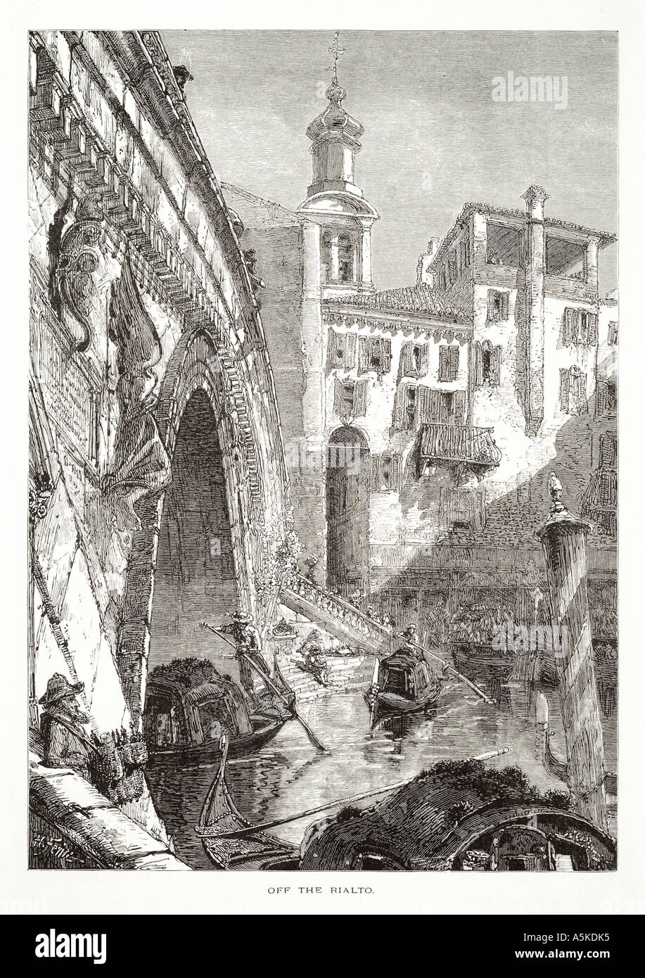 Pont du Rialto grand grande gondole canal navigable bateau aviron transports pierre arch étape cross span Venise Venezia veneto Italie Ital Banque D'Images
