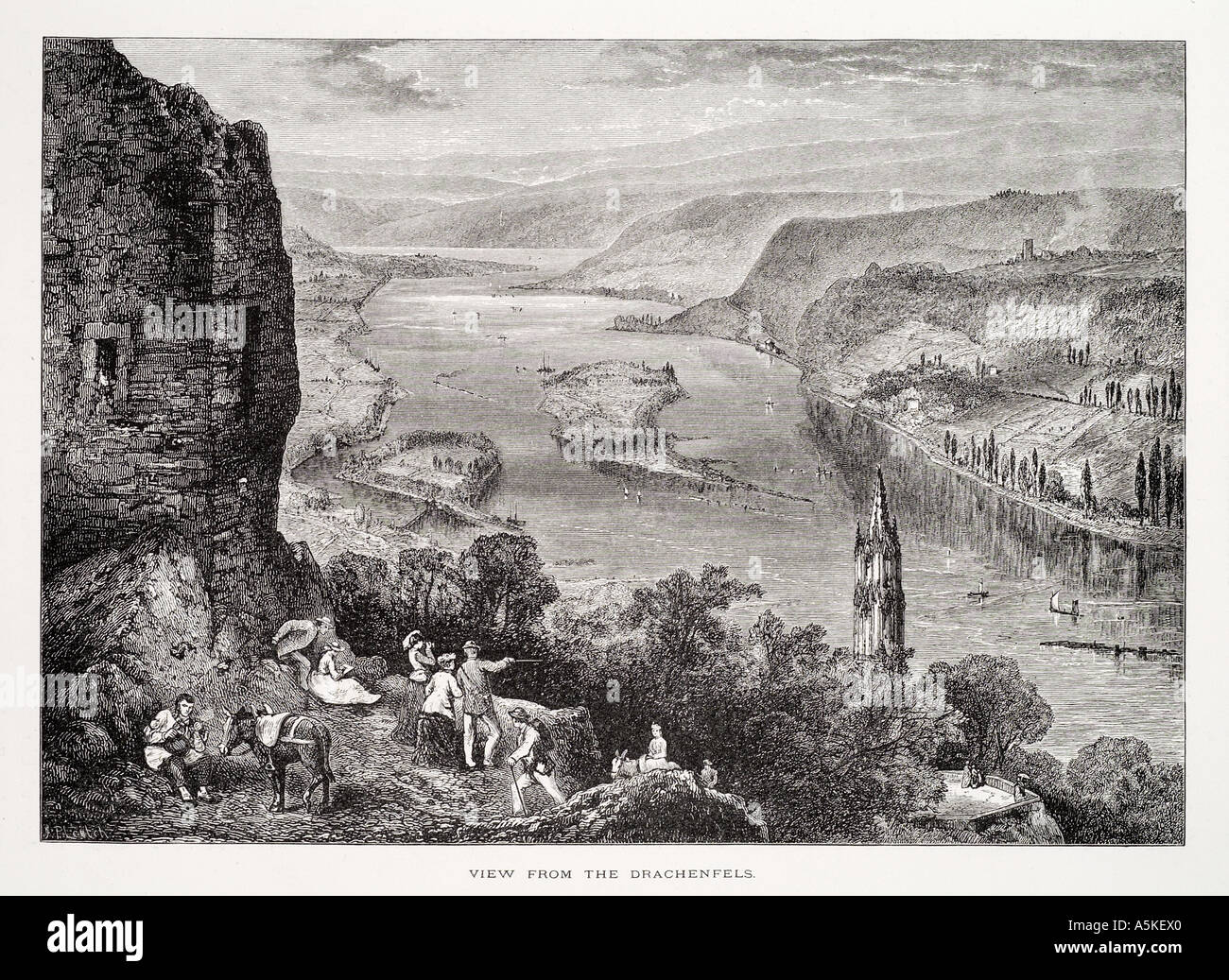Montagne Drachenfels Siebengebirge Bonn Rhin sud Rheinland-pfalz Allemagne Allemand Deutschland island spire Banque D'Images