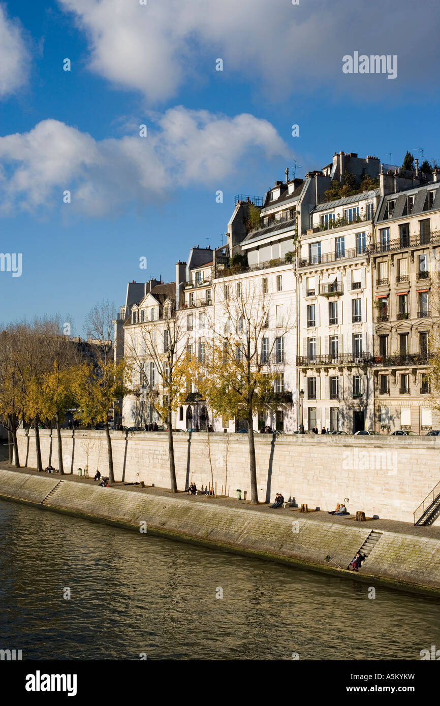 France, Paris (75), bords de Seine à la pointe de l'Ile Saint Louis Banque D'Images