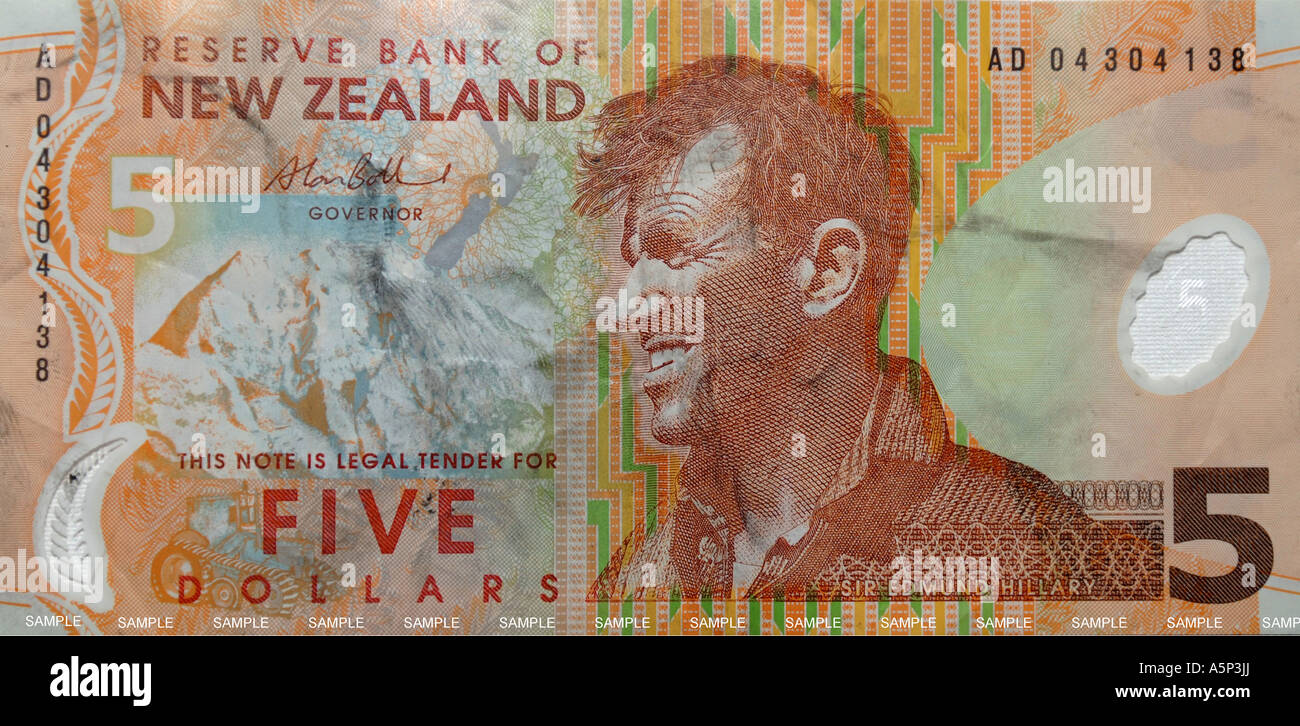 New Zealand Dollar 5 Remarque. Banque D'Images