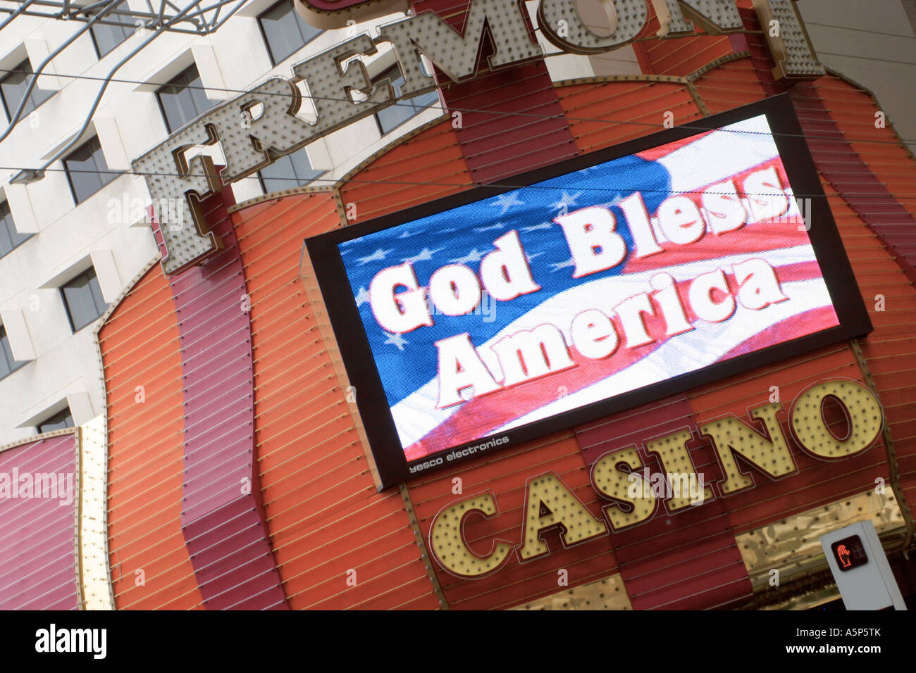 'God Bless America' Sam Boyds Fremont Fremont St, Casino, Centre-ville de Las Vegas, en Californie, USA. Banque D'Images
