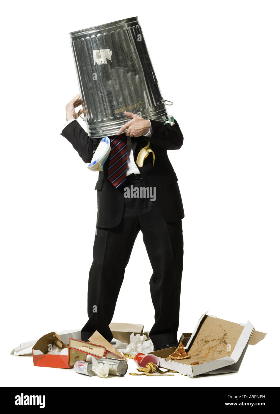 Businessman with corbeille sur la tête Banque D'Images