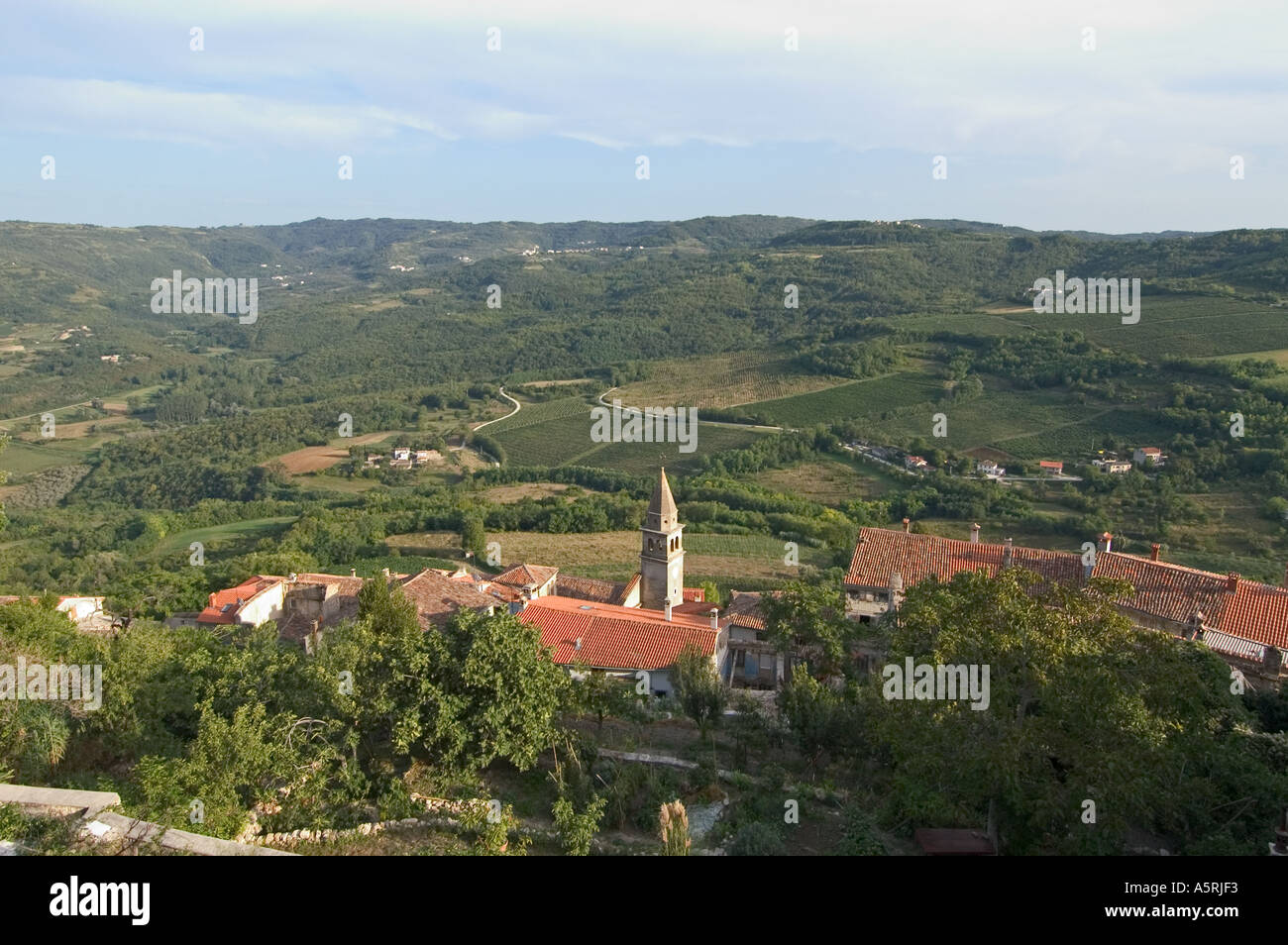 Motovun Istrie Croatie vue depuis le haut de la ville sur les maisons du village de montagne Banque D'Images