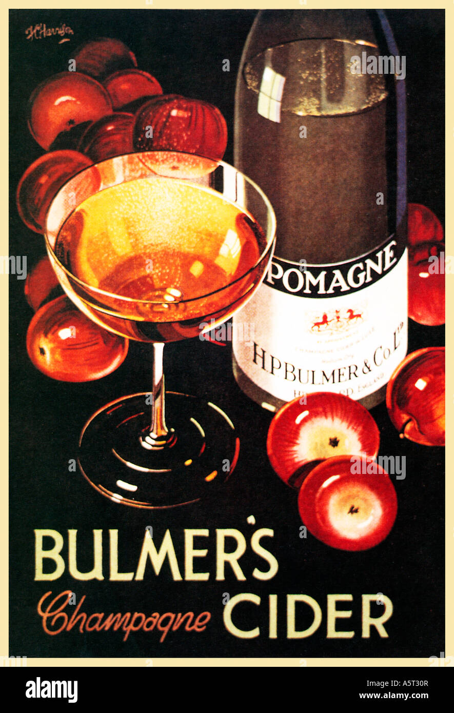 Le Cidre Bulmers Champagne 1934 affiche pour le marché de l'anglais comme Pomagne cidre vendu Banque D'Images