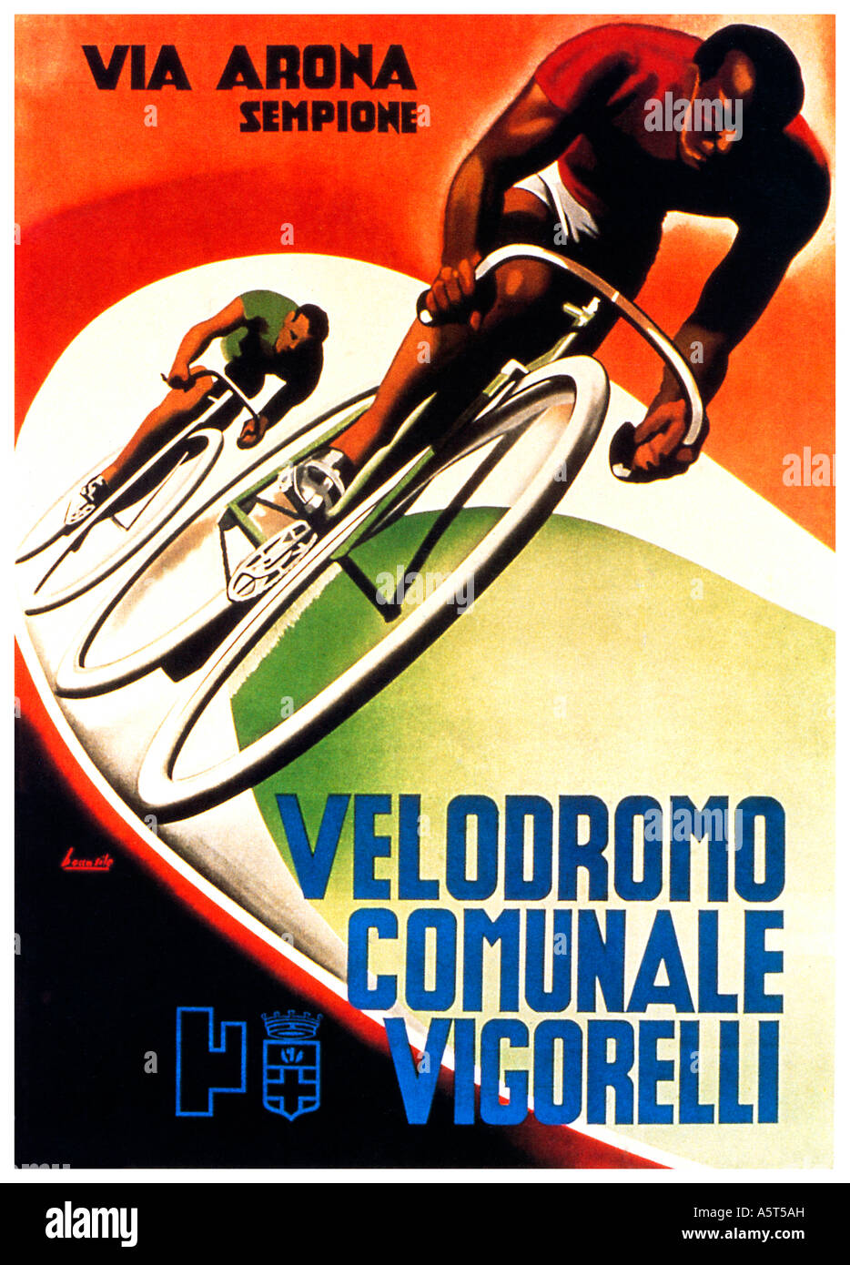 Velodromo Comunale Vigorelli, classic 1936 affiche pour le vélo italien décideurs et piste cyclable éponyme à Milan Banque D'Images