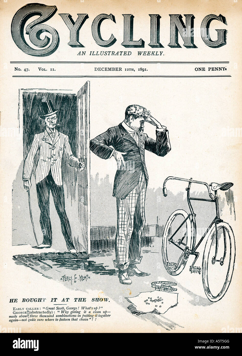 Acheté à l'Expo 1891 couverture de magazine vélo montrant les dangers de l'assemblage de votre propre machine Banque D'Images