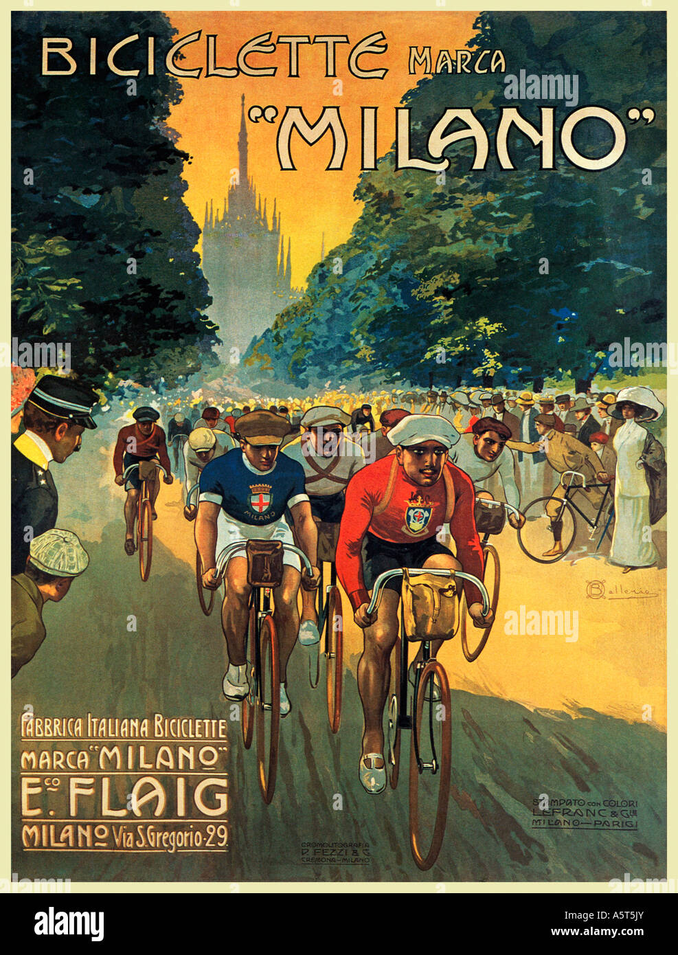 Biciclette Milano 1912 affiche pour l'italien un vélo à la forme caractéristique de la cathédrale de Milan dans l'arrière-plan Banque D'Images