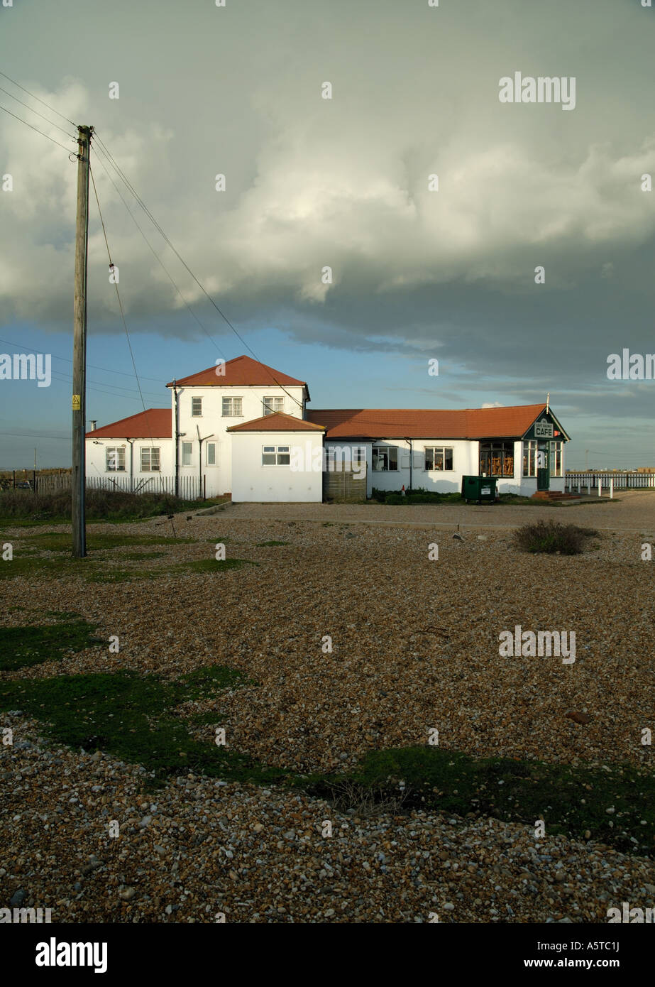 Le chemin de fer cafe à Dungeness, dans le Kent. Banque D'Images