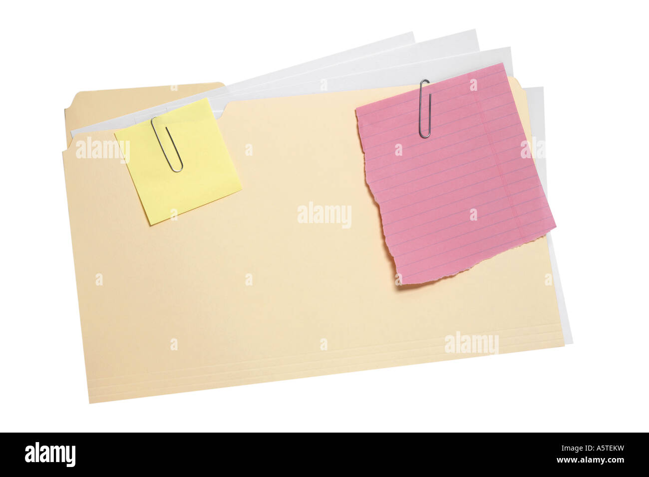 Dossier de fichiers avec notes découper sur fond blanc Banque D'Images
