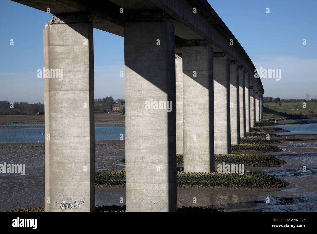 Pont d'Orwell de rive est à l'ouest, Ipswich, Suffolk, Angleterre Banque D'Images