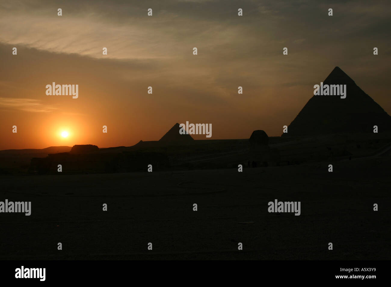 Avis de Gizeh au coucher du soleil Banque D'Images