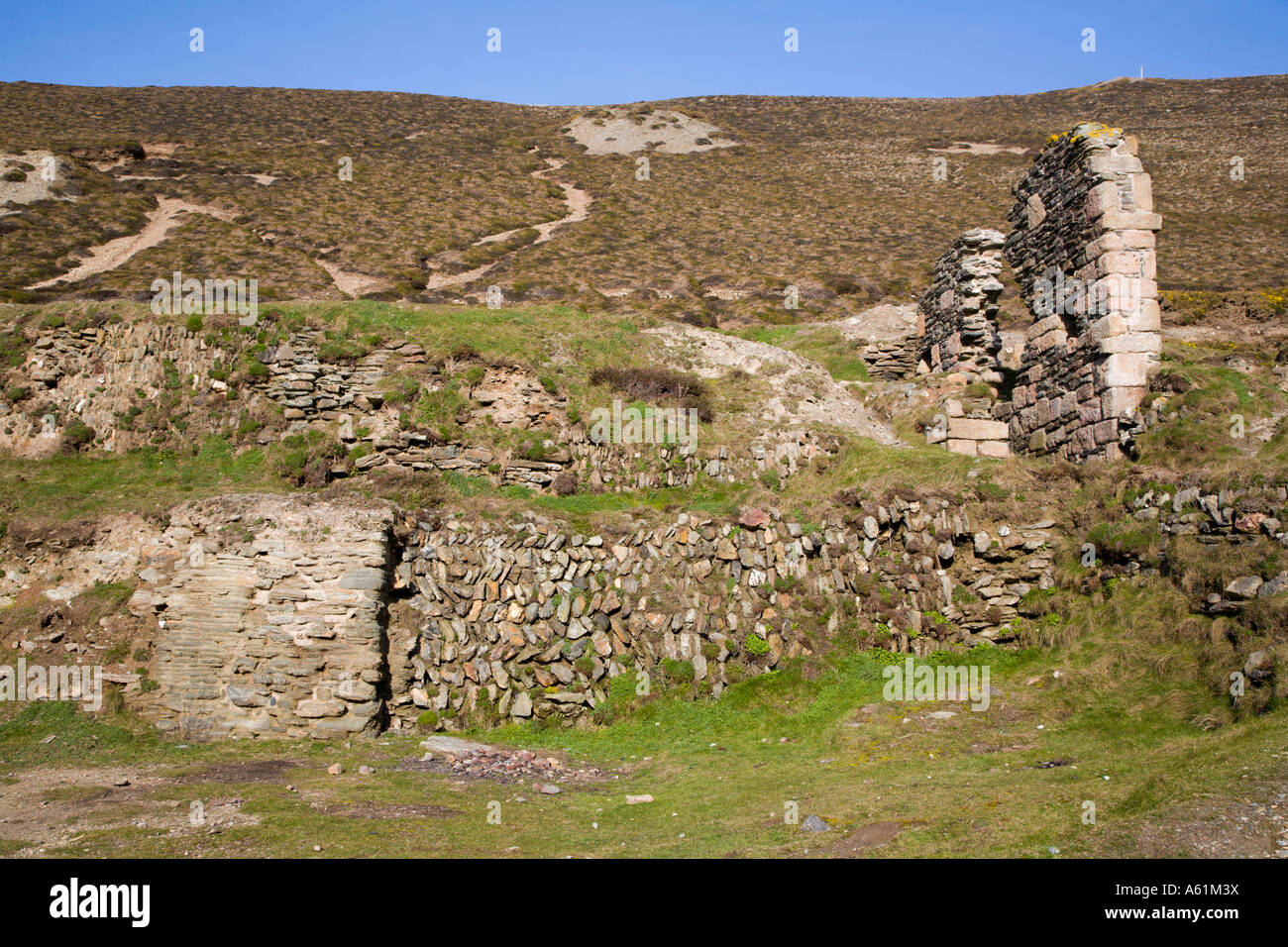 Cornish tin mine reste à Trevallas Coombe Banque D'Images