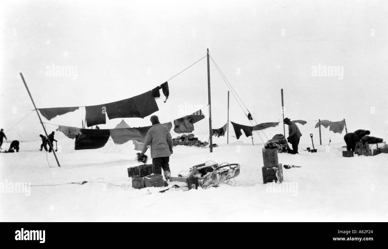 Lave-journée au camp de Patience expédition Antarctique Trans impériale Banque D'Images