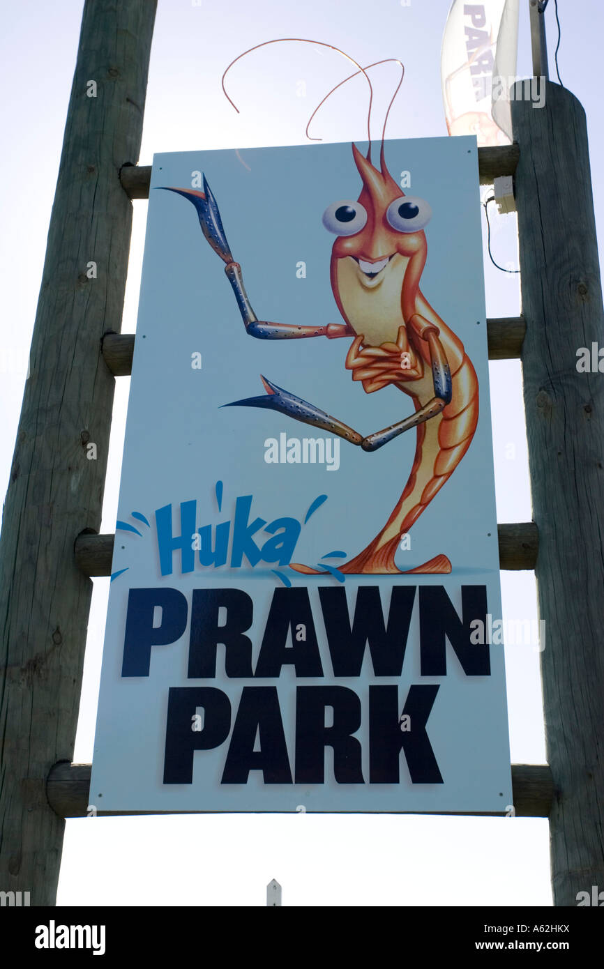 Pancarte à néos-zélandais seulement les crevettes d'eau douce près de Parc Huka sur Rotorua Nouvelle Zélande Île du Nord Banque D'Images