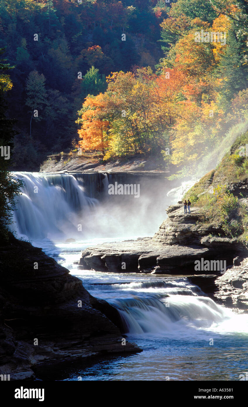 USA New York Letchworth State Park Lower Falls dans la région de Finger Lakes l'automne Rivière Genese Banque D'Images