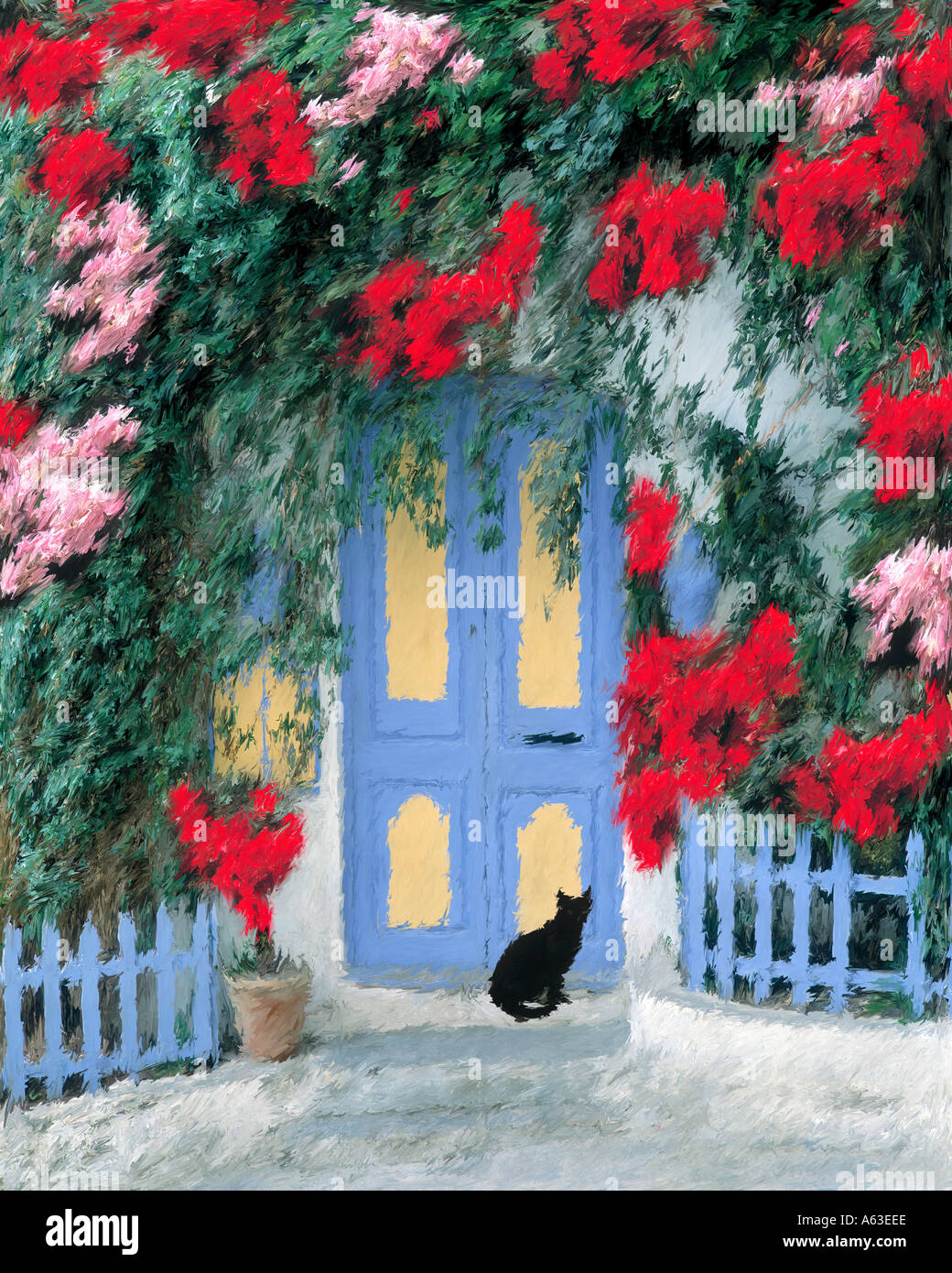 Cat et porte, Motril, Espagne Banque D'Images