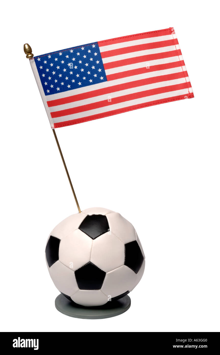 Le football et le drapeau national trophy USA Banque D'Images