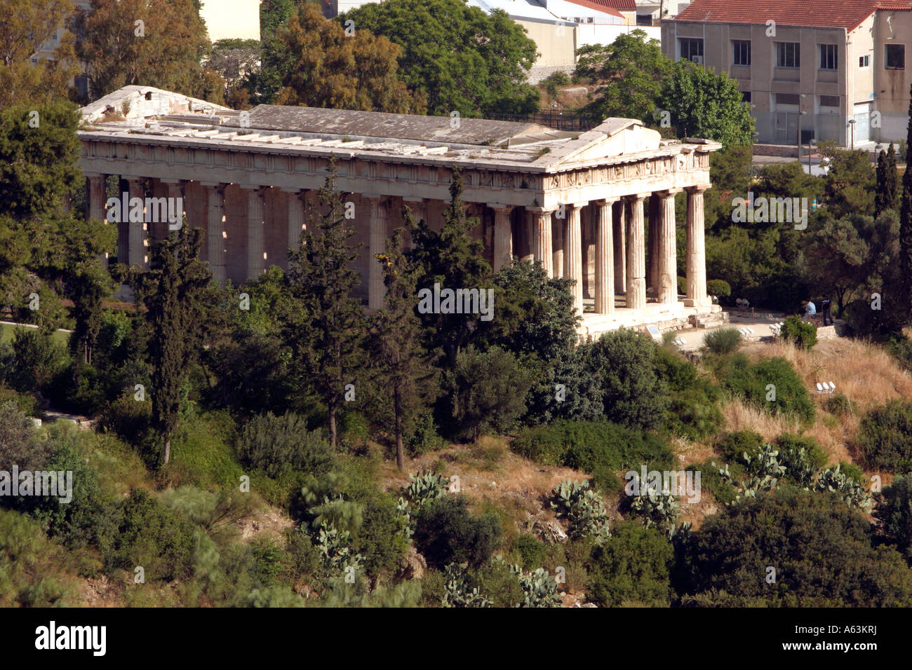 Vue de l'Acropole le Temple d'Héphaïstos ou Thission construit au 5ème siècle avant J.-C. L'ancienne Agora Athens Grèce Banque D'Images