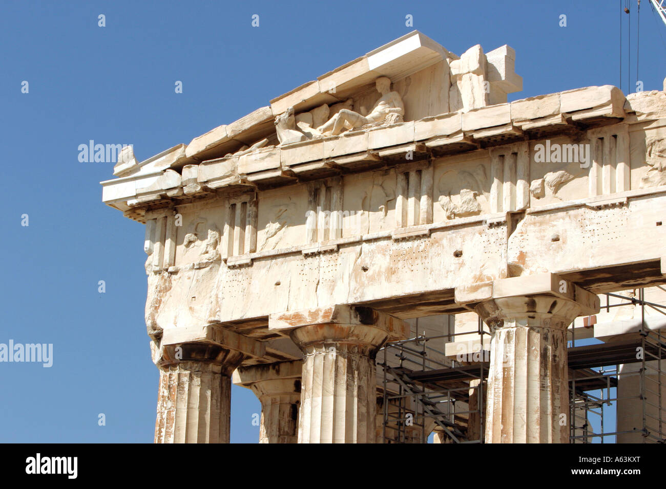 Frise du Parthénon l'lagrest le temple sur l'Acropilis Athènes Grèce Banque D'Images