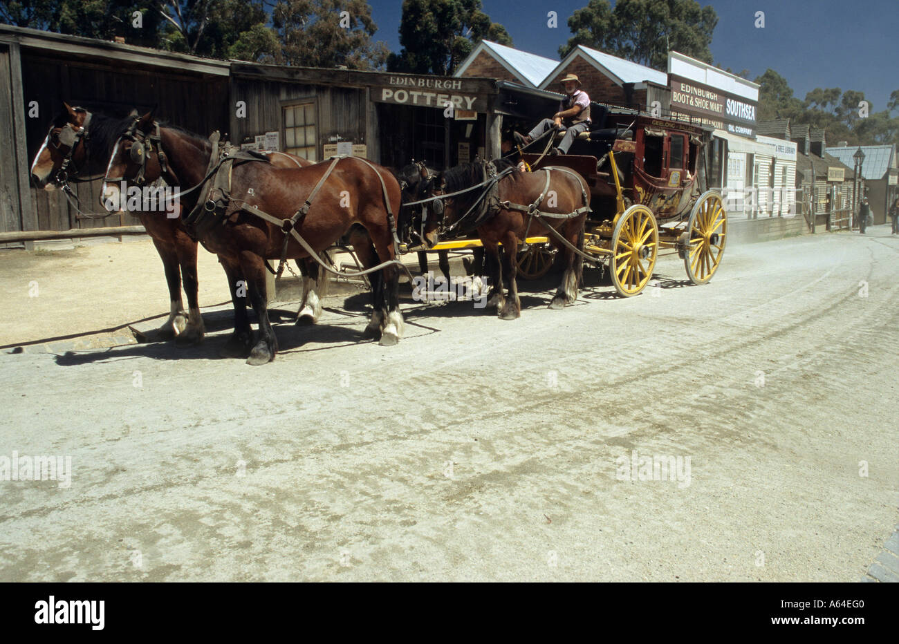 Old Stage coach sur mainstreet de Sovereign Hill, Ballarat, Victorian Goldfields, Victoria, Australie Banque D'Images