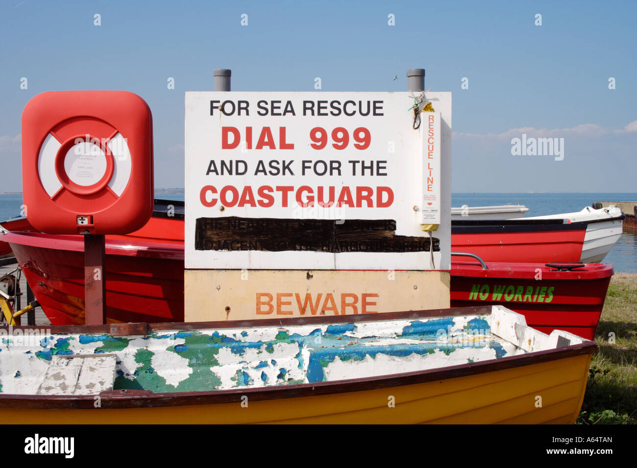 Composez le 999 pour le sauvetage en mer et les garde-côtes, whitstable, Kent Banque D'Images