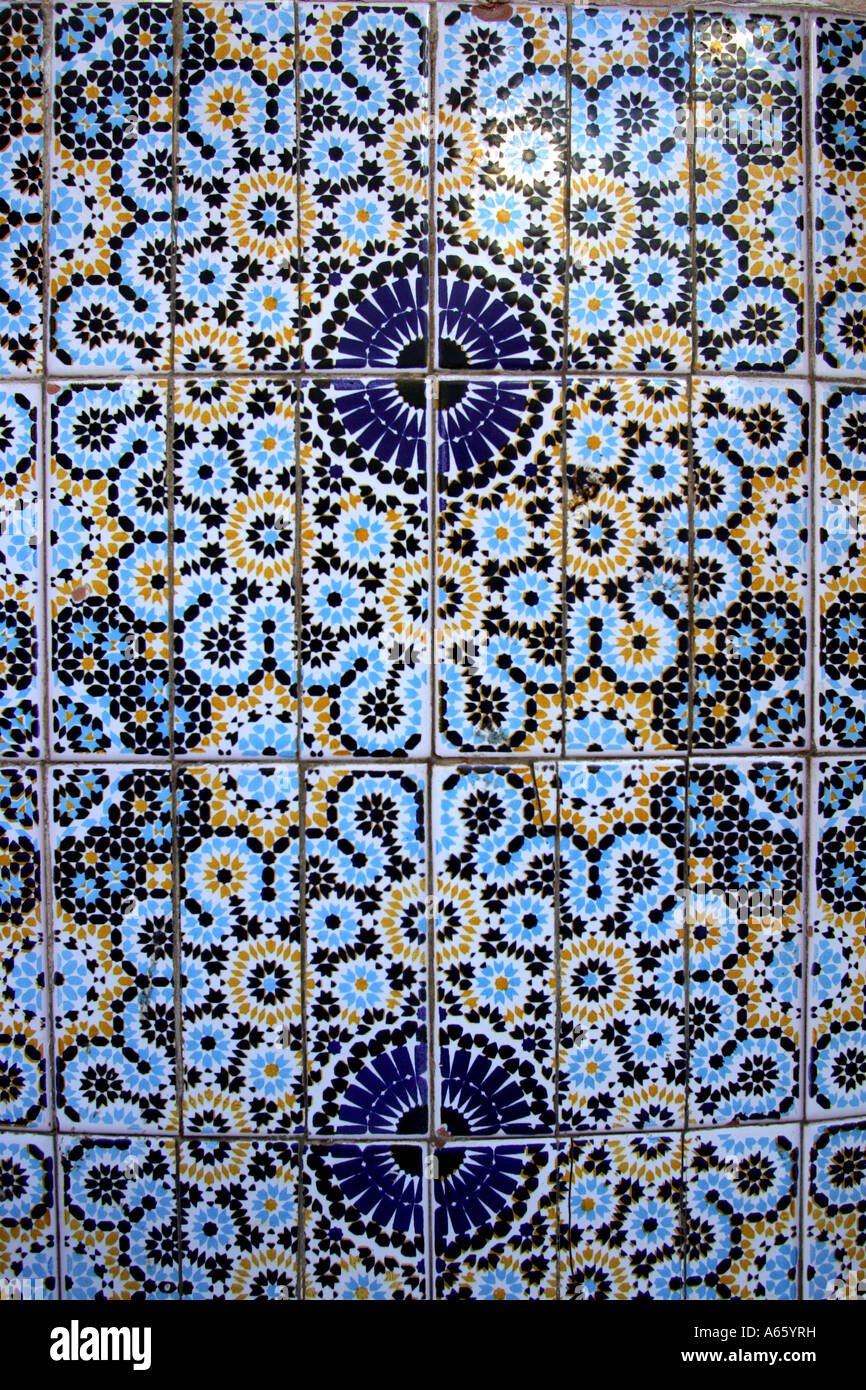 Détails d'une conception de mosaïque, Essaouira, Maroc Banque D'Images