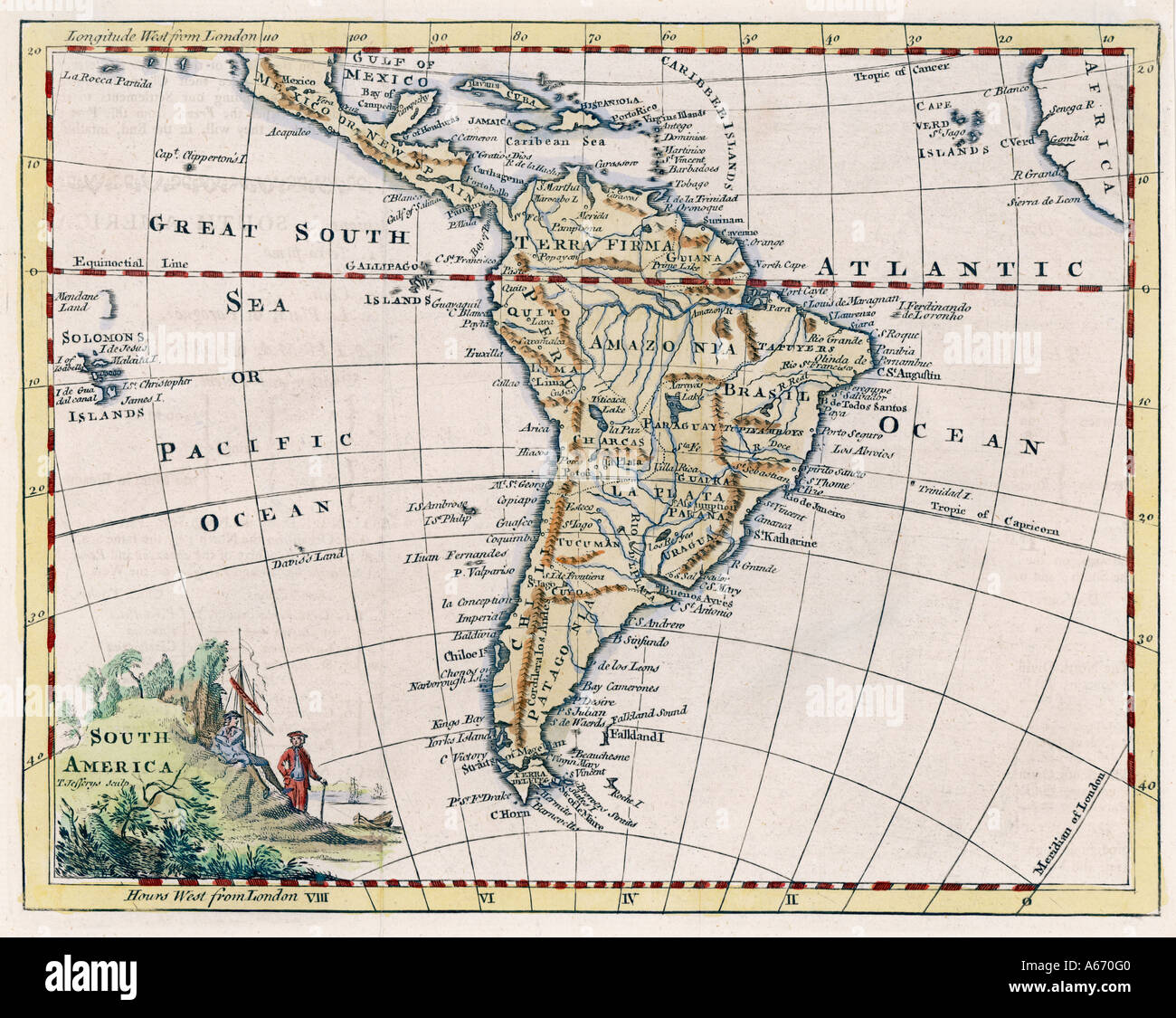 La carte s'Amérique latine 1758 Banque D'Images