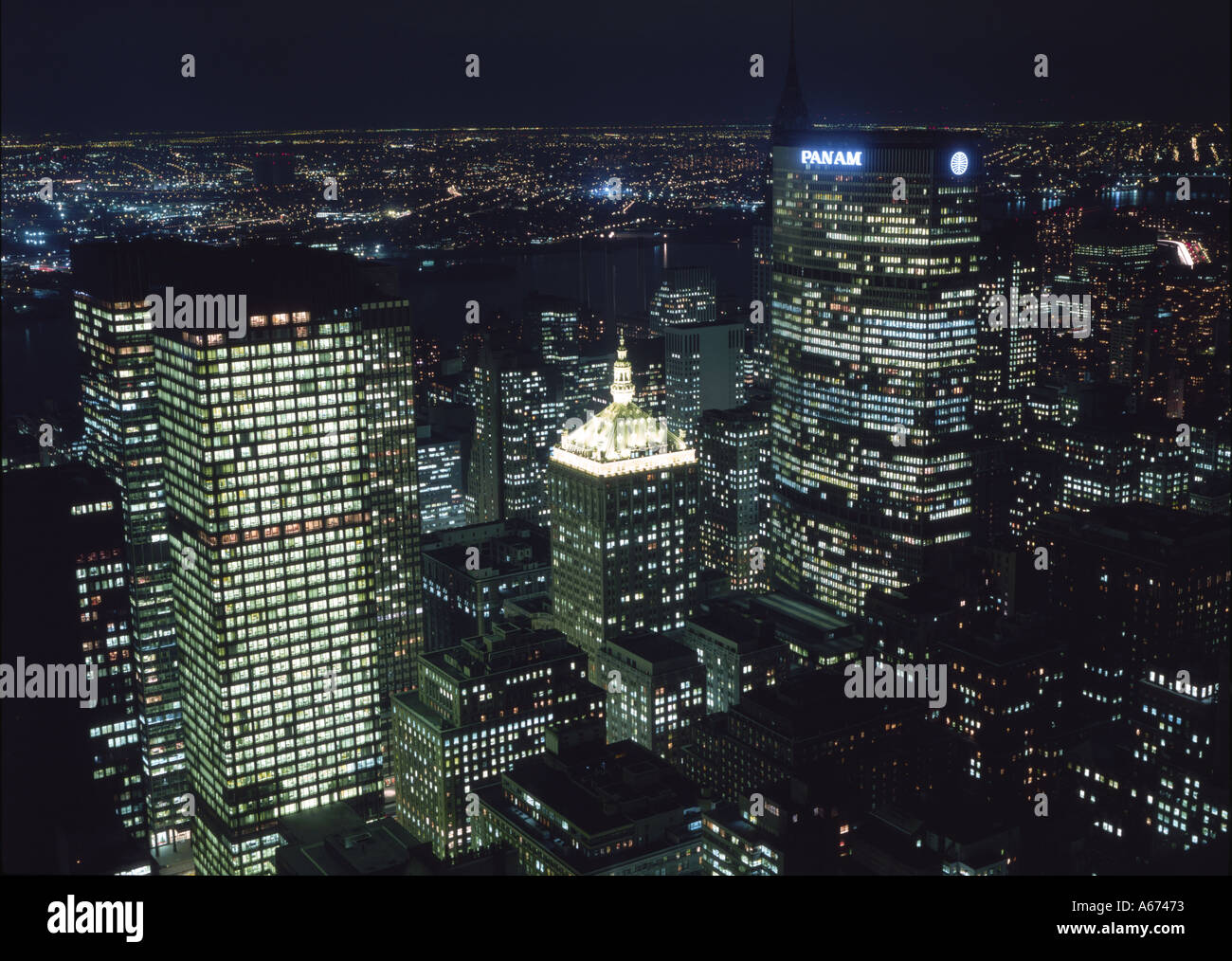 New York City vue aérienne de nuit Banque D'Images