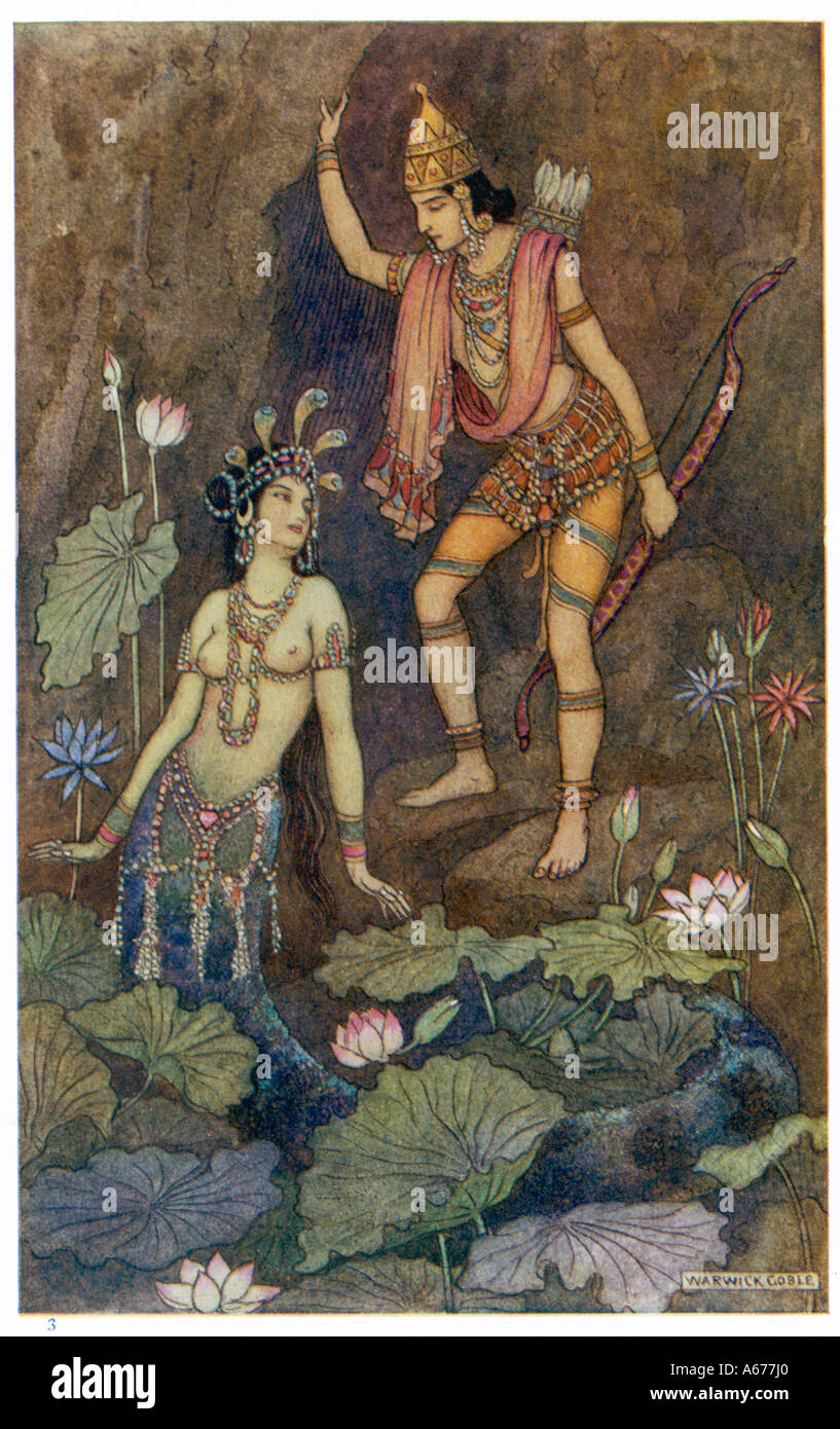 Arjuna et nymphe Banque D'Images