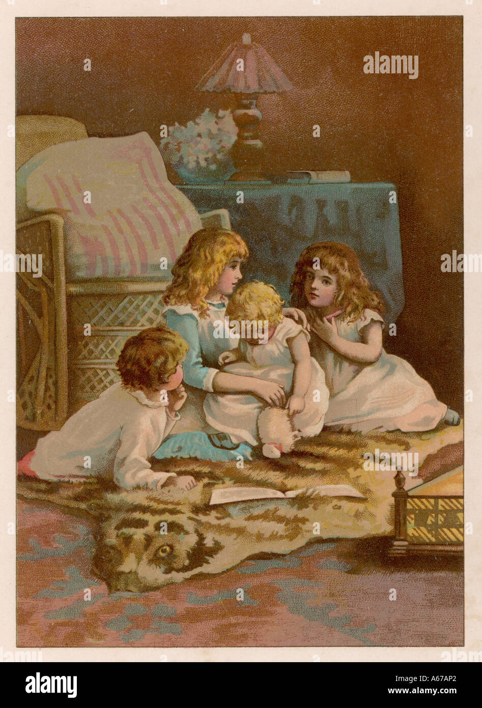 Enfants à Fireside Banque D'Images