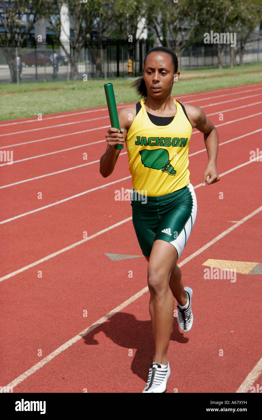 Miami Florida,Overtown,Booker T. Washington High School,campus,public School Track Meet,Student Students sports competition,effort,Ability,Black Wom Banque D'Images