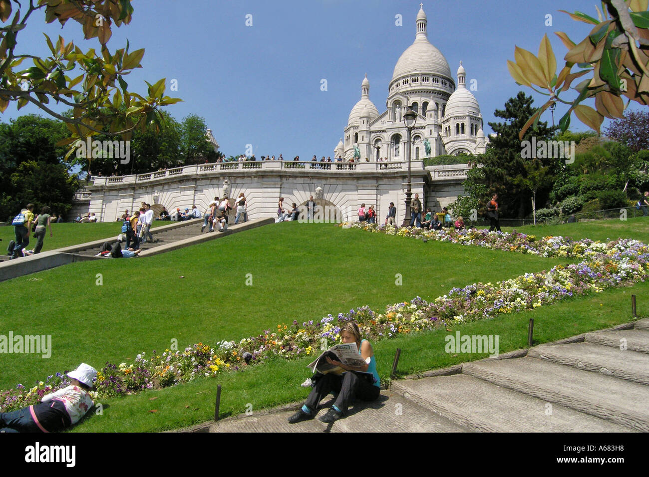 Sacré Coeur et parcs Paris France Banque D'Images
