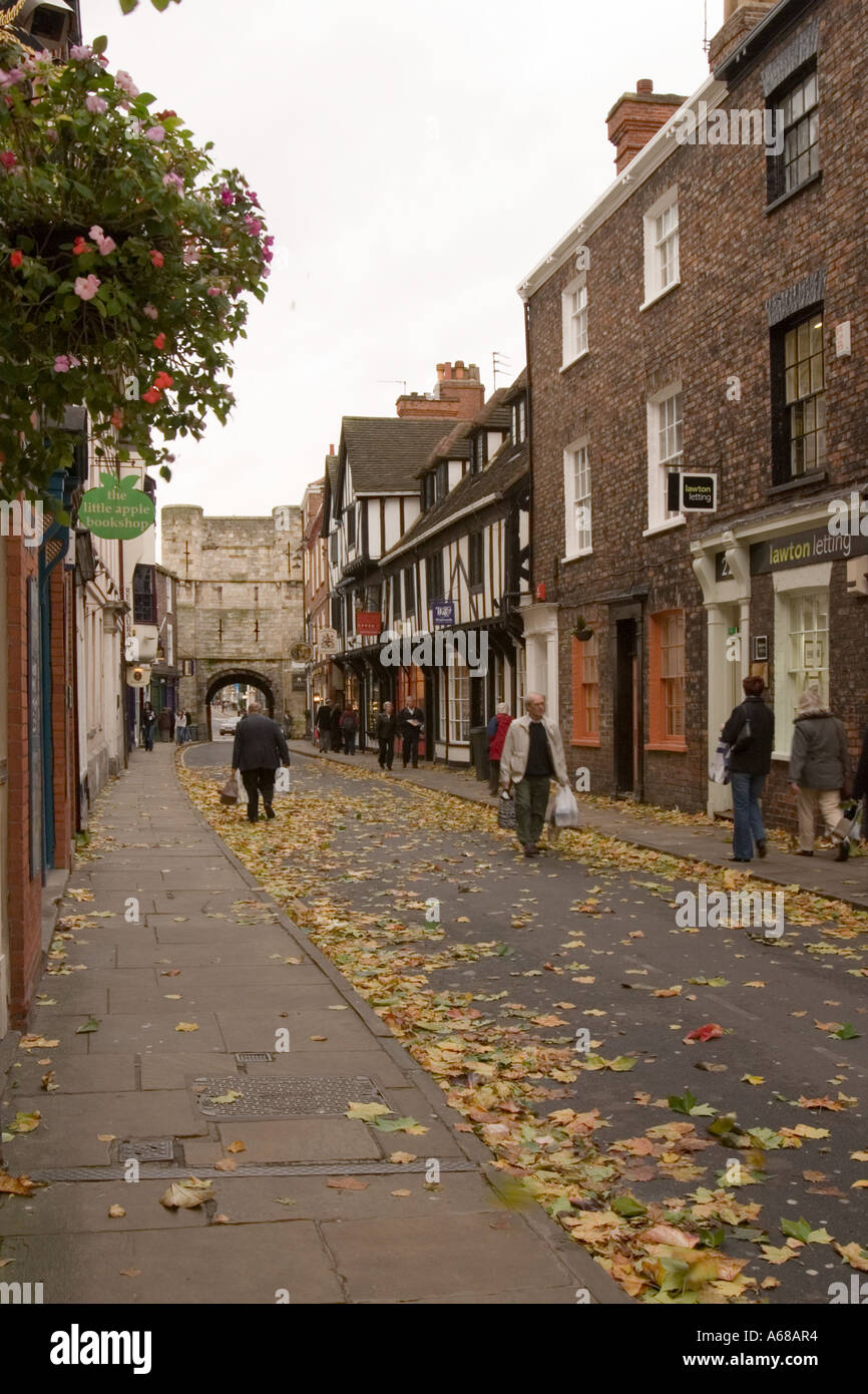 Afficher le long de High Petergate York avec les feuilles d'automne Banque D'Images