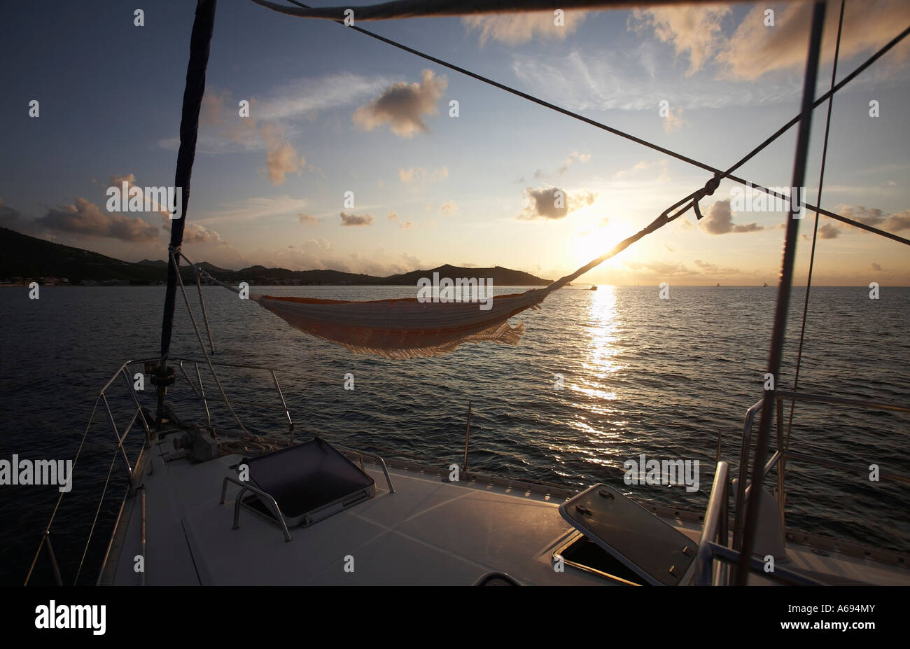 Hamac sur la voile à Saint Martin, les îles sous le vent, Banque D'Images