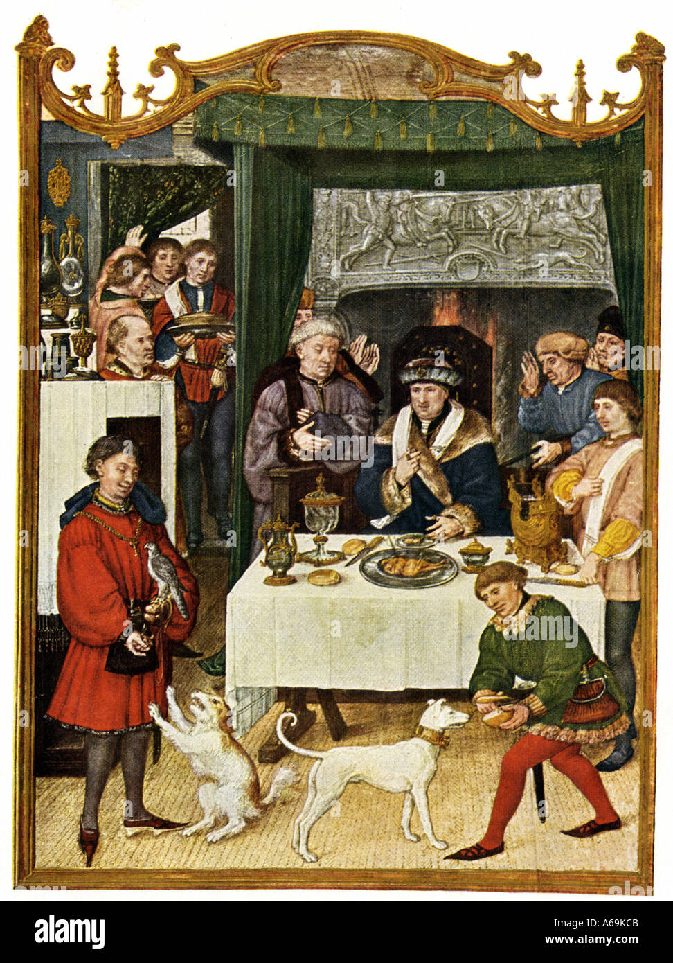 Famille riche table au Moyen Âge. Demi-teinte couleur Banque D'Images