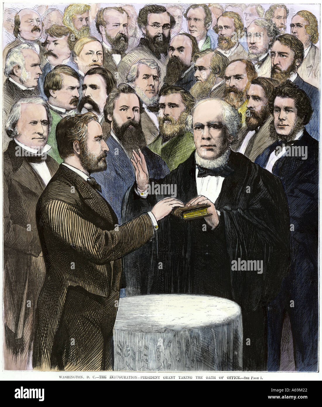 Ulysses Grant s'inauguration d'un deuxième mandat présidentiel 1873. À la main, gravure sur bois Banque D'Images