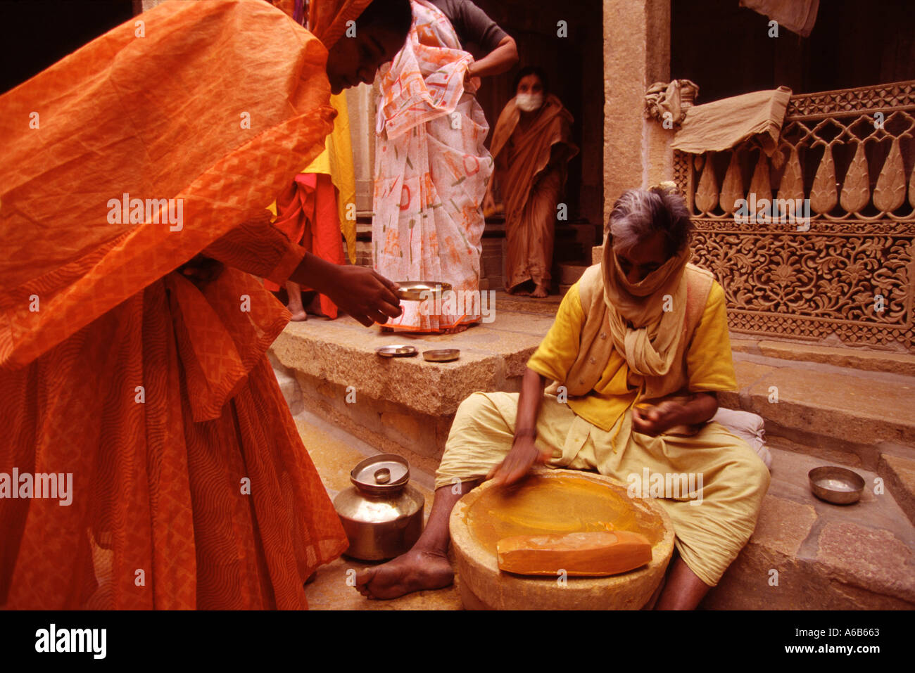 L'Inde Jaisalmer à l'intérieur d'un temple au Fort jainist Banque D'Images